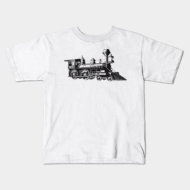 Locomotive Tank Engine Train LineArt Black Kids T-Shirt by HappyGiftArt